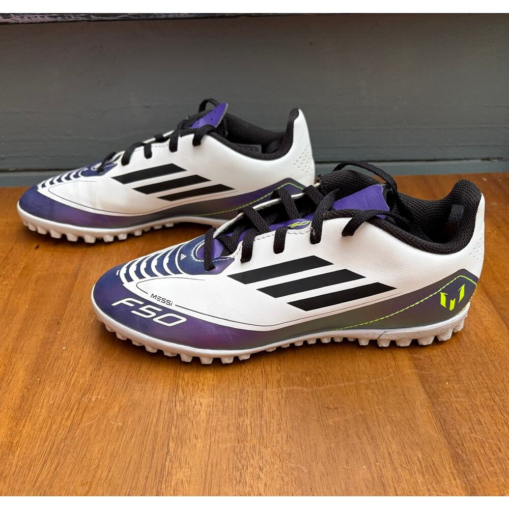 Adidas Messi F50 Turf Soccer Cleats White Purple Lime Size US 4 Youth